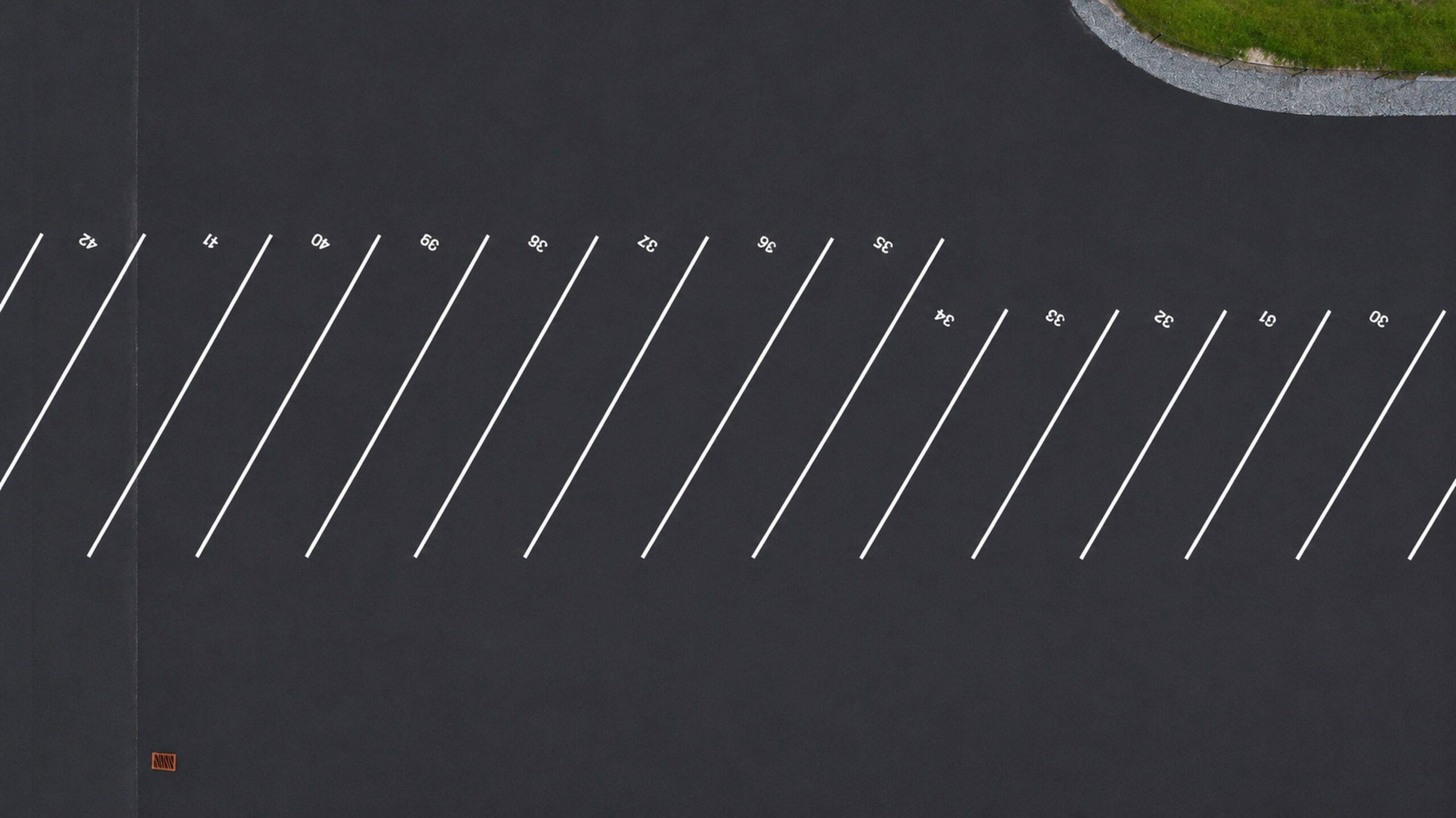 Aerial view of numbered outdoor parking spaces