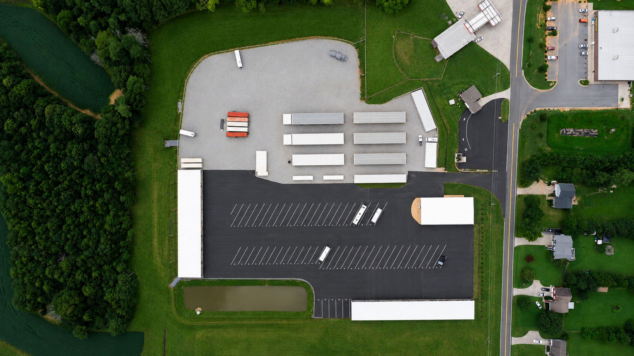Top-down aerial view of the full Sugar Valley Storage property